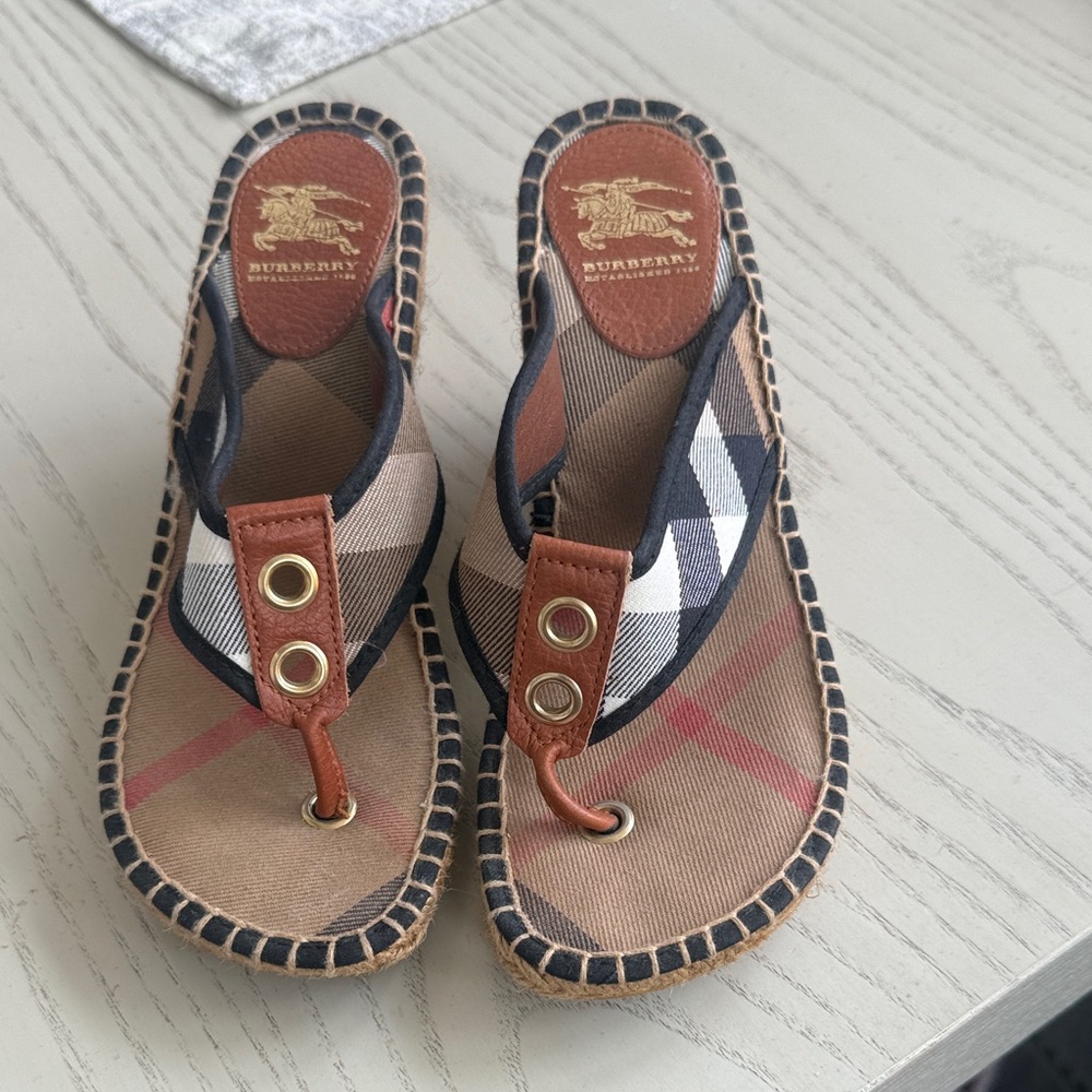 Burberry Beige and Black Check Sandals
